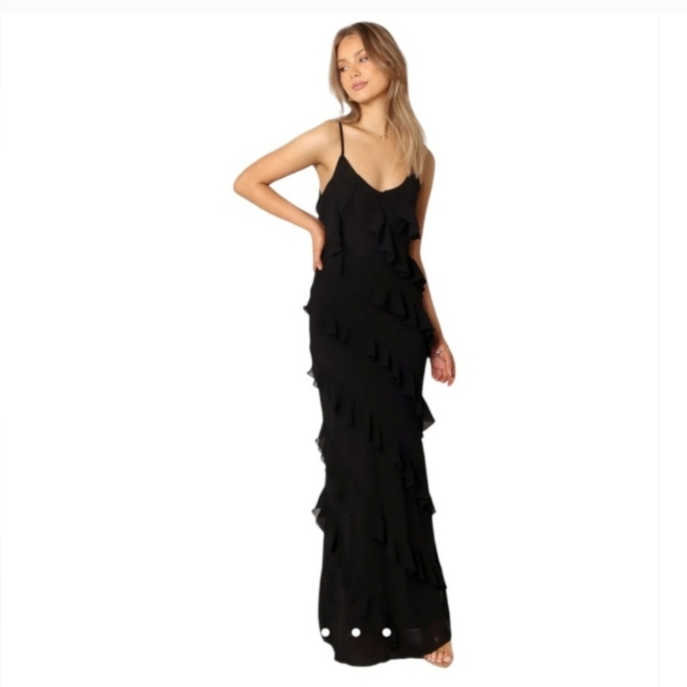 Petal & Pup Ciao Ruffle Maxi Dress In Black S NWT - Picture 3 of 12